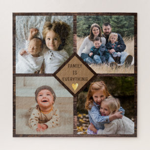 Puzzle Collage photo de la famille Rustic Brown Wood 4