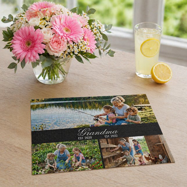 Puzzle Collage photo de l'année de création de grand-mère (Grandma Established Year Memory Photo Collage Jigsaw Puzzle)