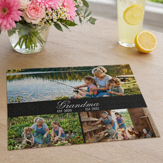 Puzzle Collage photo de l'année de création de grand-mère (Grandma Established Year Memory Photo Collage Jigsaw Puzzle)