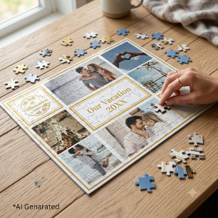 Puzzle Collage photo de vacances de famille élégant en or