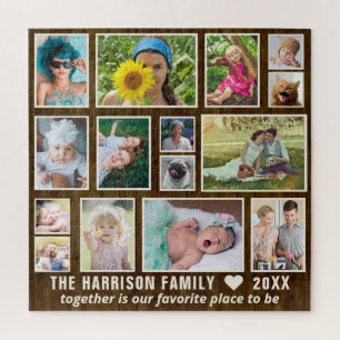 Puzzle Collage photo Dk Rustic Wood Custom Family Carré