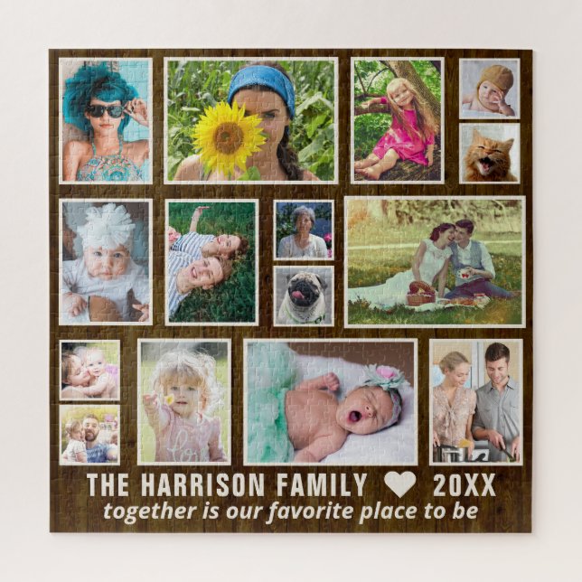 Puzzle Collage photo Dk Rustic Wood Custom Family Carré (Vertical)