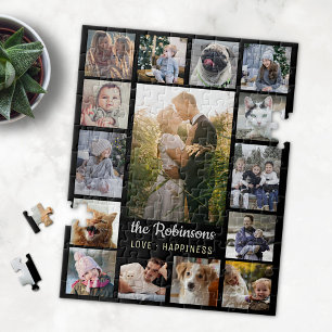 Puzzle Collage Photo Famille 15 Photos + Nom Black Easy