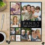 Puzzle Collage photo famille 9<br><div class="desc">Un casse-tête photo personnalisé 9 pour votre famille avec vos photos préférées, et "Famille" et vos noms en typographie blanche contre un arrière - plan noir. Les couleurs de l'arrière - plan et du texte peuvent être modifiées en modifiant l'outil de conception.</div>