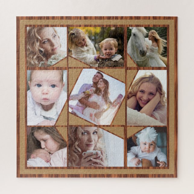 Puzzle Collage photo famille 9 Instagram Pics Wood Burlap (Vertical)