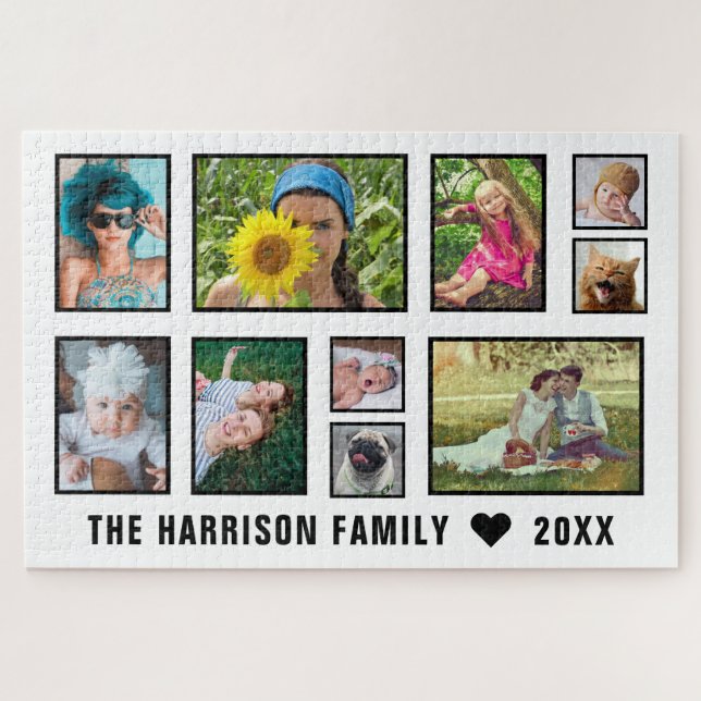 Puzzle Collage photo famille noir et blanc Personnalisé F (Horizontal)