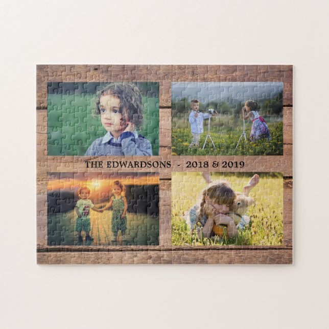 Puzzle Collage photo famille unique sur bois rustique gra (Horizontal)