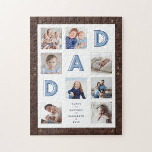 Puzzle Collage photo Faux Brown Leather Frame Dad