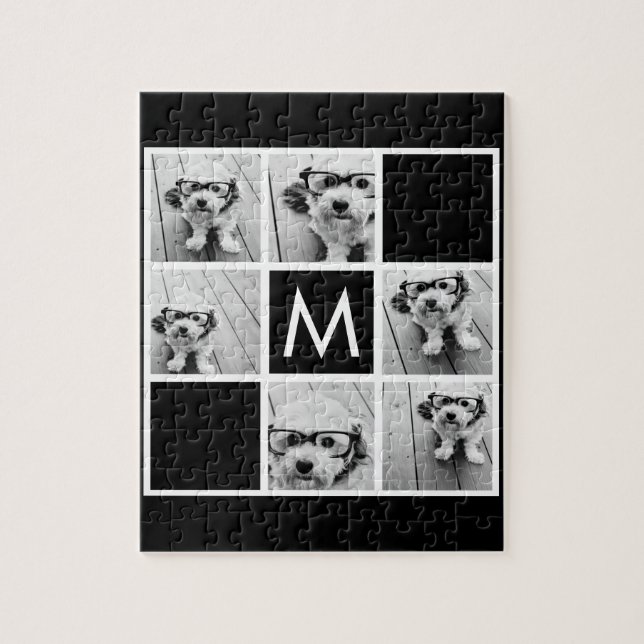 Puzzle Collage photo noir et blanc 6 Monogramme personnal (Vertical)