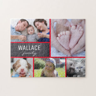 Puzzle Collage photos avec nom de famille, 5 photos
