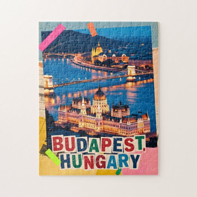 Puzzle Collage Pop Art Paysage Urbain de Nuit Budapest Ho (Vertical)