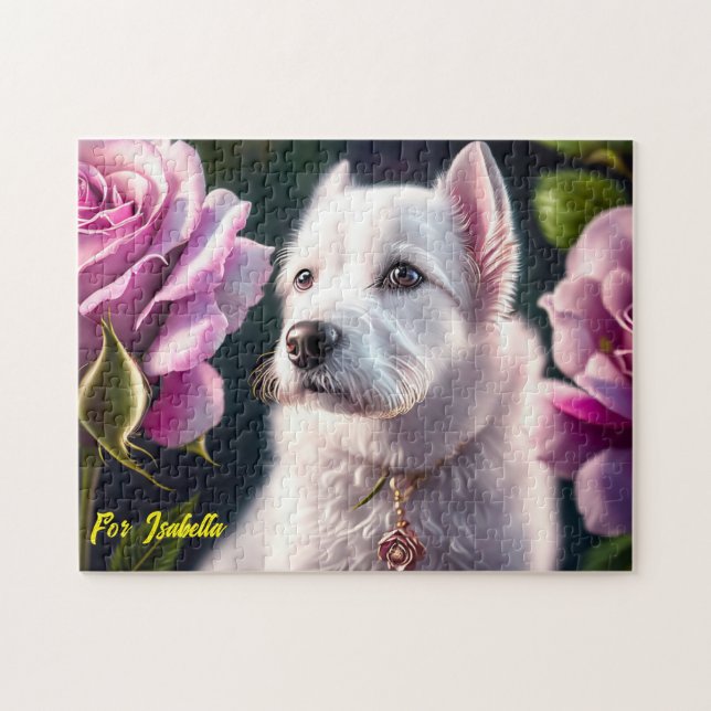 Puzzle Collection rose Et Mignonne Chien (Horizontal)