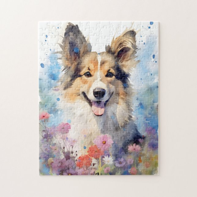 Puzzle Collie aquarelle colorée artwork (Vertical)