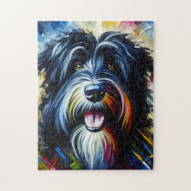 Puzzle Collie barbu | Noir | Impression acrylique de chie (Vertical)