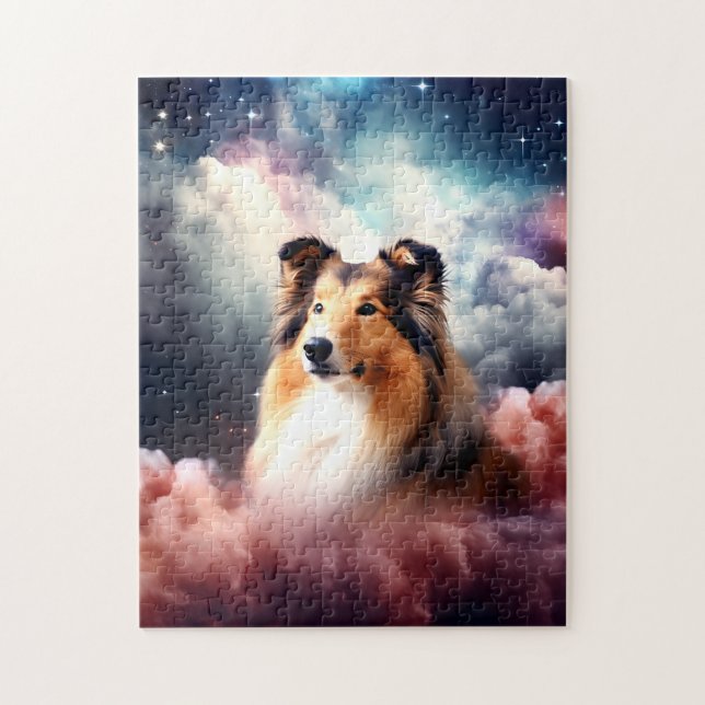 Puzzle Collie rugueuse avec Arrière - plan d'espace cloud (Vertical)