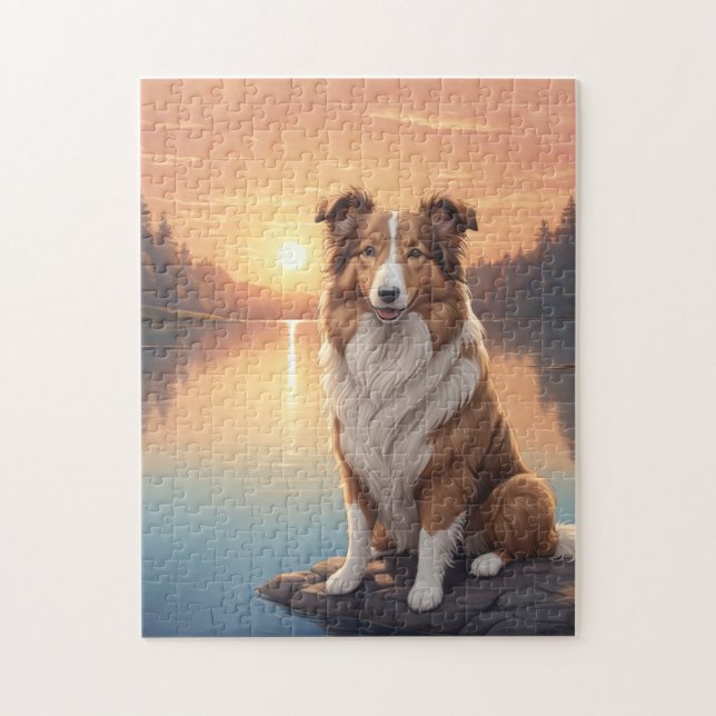 Puzzle Collie standard au bord d'un lac (Vertical)
