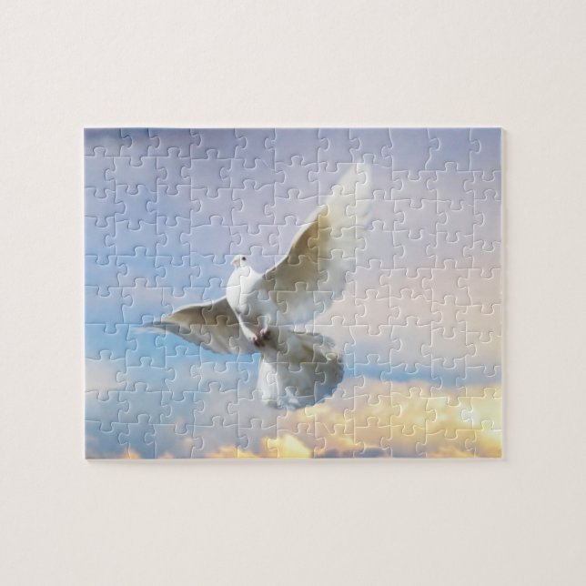 Puzzle colombe blanche en vol (Horizontal)