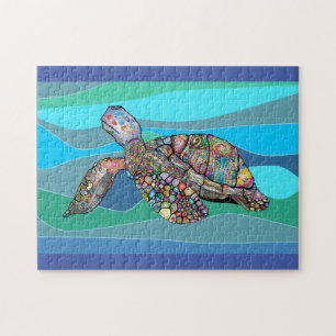 Puzzle coloré et tropical de tortue marine