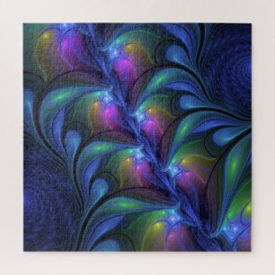 Puzzle Coloré Lumineux Abstrait Bleu rose Vert Fractal