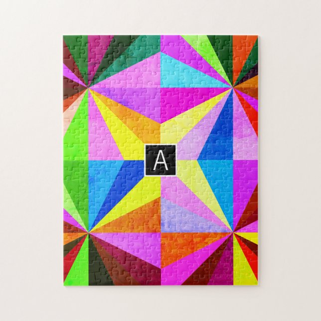 Puzzle Coloré Moderne Géométrique Multicolore | Monogramm (Vertical)