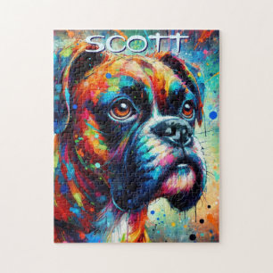 Puzzle Coloré Pop Art Boxer Chien Personnalisé Turquoise 