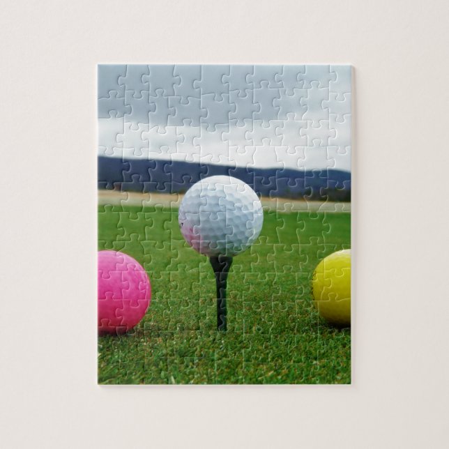 Puzzle Colored Golf Balls, mountain tee (Vertical)