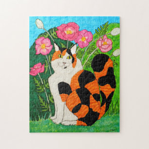 Puzzle Colorée Calico Cat Pink Oriental Poppies unique