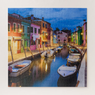 Puzzle Colorful Burano Houses At Night Venice Italy