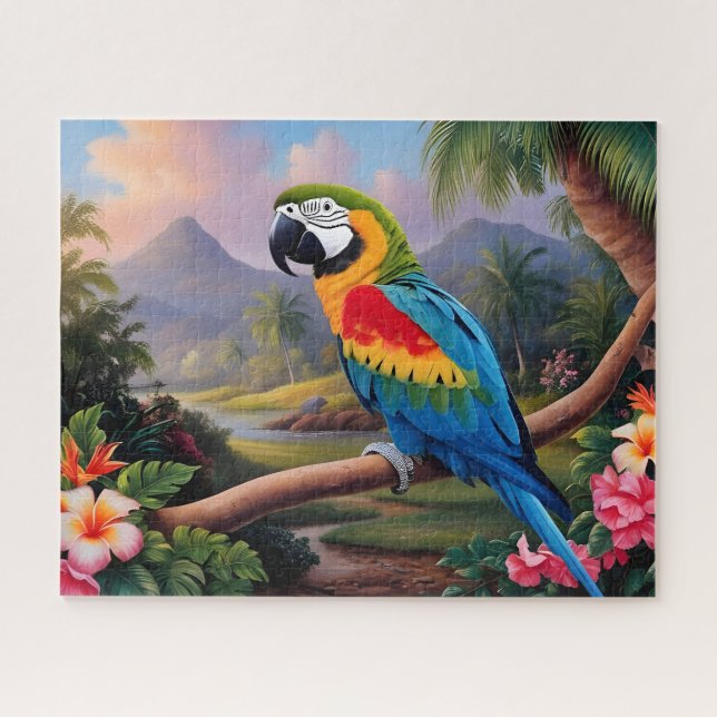 Puzzle Colorful Exotic Parrot Bird on the Branch  (Horizontal)