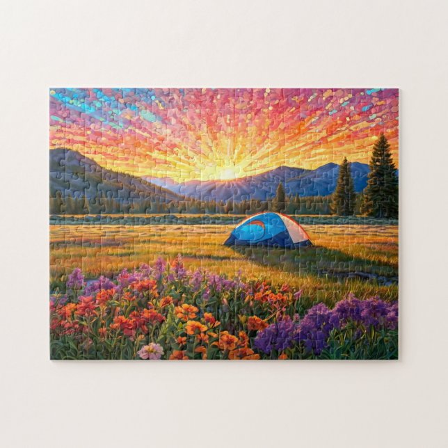 Puzzle Colorful Meadow Flowers Camping Tent Art (Horizontal)