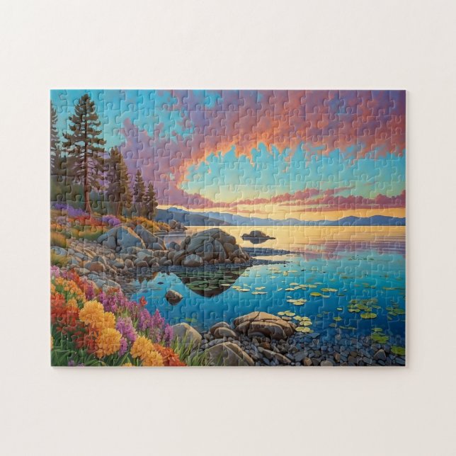 Puzzle Colorful Mountain Lake Flowers Art (Horizontal)