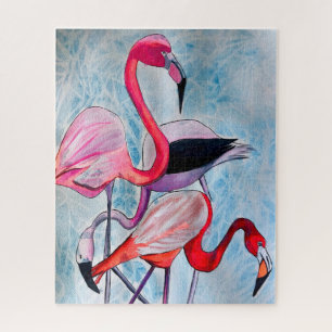 Puzzle Colorful pink flamingo watercolor art