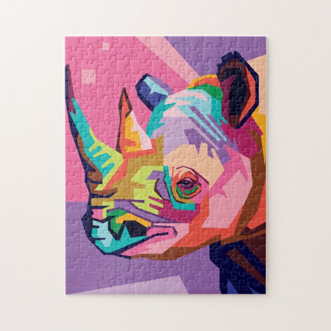 Puzzle Colorful Pop Art Rhino Portrait (Vertical)