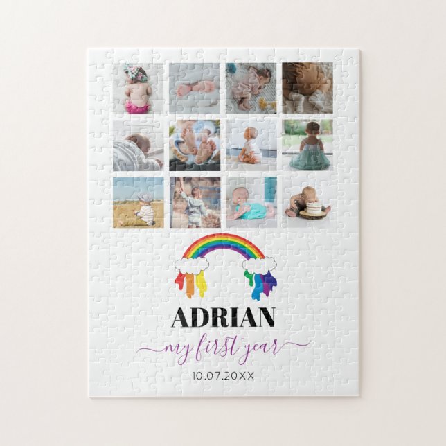 Puzzle Colorful Rainbow Baby First Year Photo Collage (Vertical)