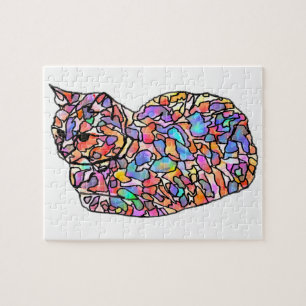 Puzzle Colorful Stained Glass Cat