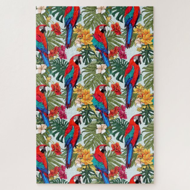 Puzzle Colorful Tropical Rouge & Bleu Macaw difficile (Vertical)