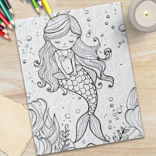 Puzzle Coloriage Océan Sirène Mignonne