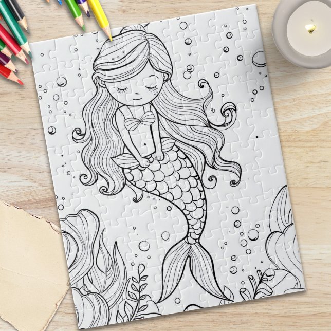 Puzzle Coloriage Océan Sirène Mignonne (Cute Mermaid Ocean Coloring Jigsaw Puzzle)