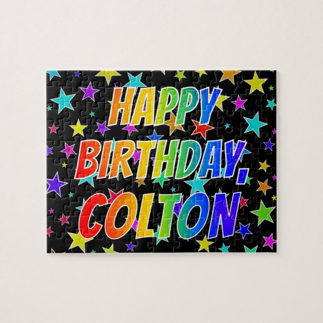 Puzzle "COLTON" Prénom, Amusant "HEUREUX ANNIVERSAIRE" (Horizontal)