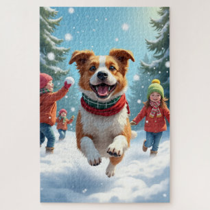 Puzzle Combat de boules de neige de Border Terrier Peintu