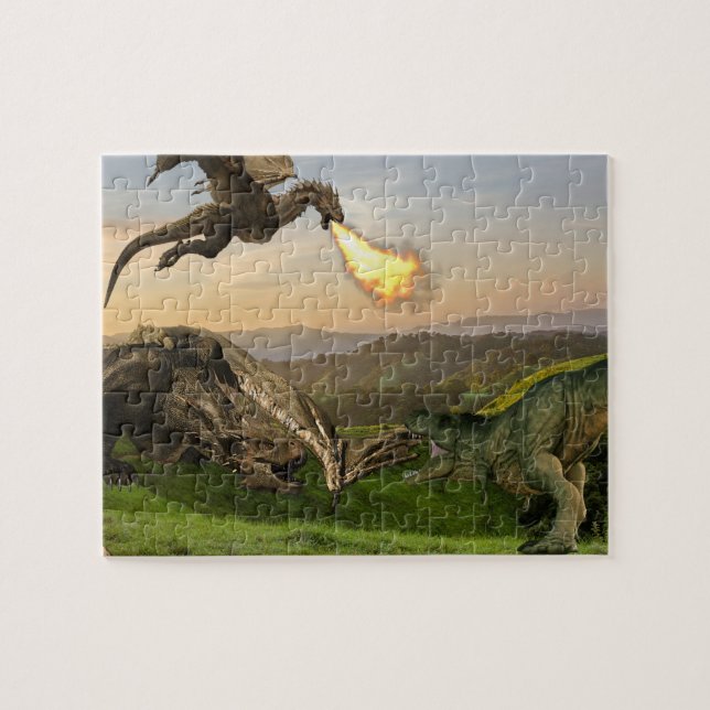 Puzzle Combat de dinosaure tyran fantaisiste (Horizontal)