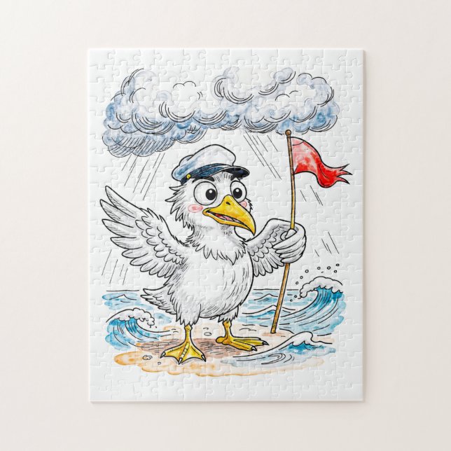 Puzzle Comic Bird Beach Wind Check Postcard (Vertical)