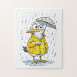 Puzzle Comic Bird Rainy Day Duty<br><div class="desc">A coastal bird braves heavy rain in a bright yellow coat and umbrella,  turning bad weather into a charming comic moment. This illustration blends maritime mood with quirky humor,  perfect for coastal décor and whimsical character art.</div>