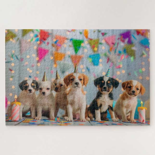 Puzzle Conception de célébration d'anniversaire de chiots (Horizontal)