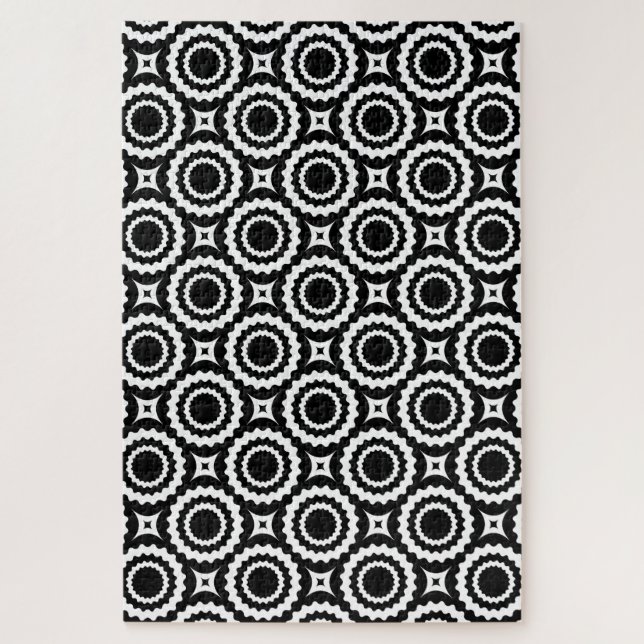 Puzzle Conception de cercles en zigzag noir et blanc mign (Vertical)