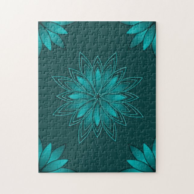 Puzzle Conception de mandala à feuilles sarcelles sur fon (Vertical)