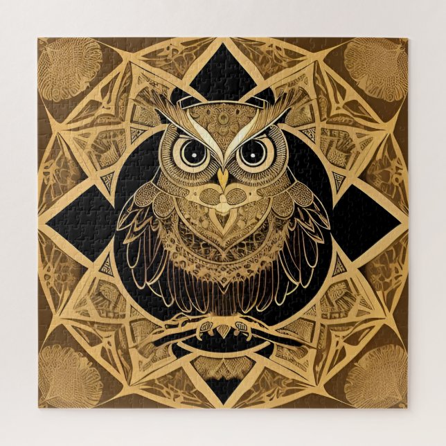 Puzzle Conception de mandala de hibou décoratif en or (Vertical)