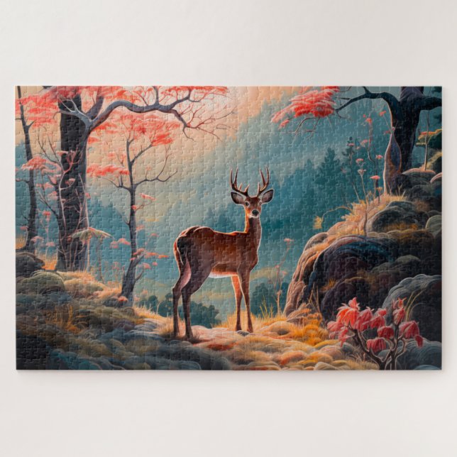 Puzzle Conception de scène forestière avec cerfs automnal (Horizontal)