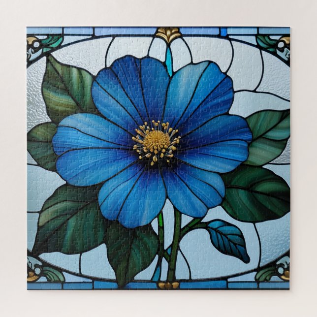 Puzzle Conception florale en verre bleu teinté  (Vertical)