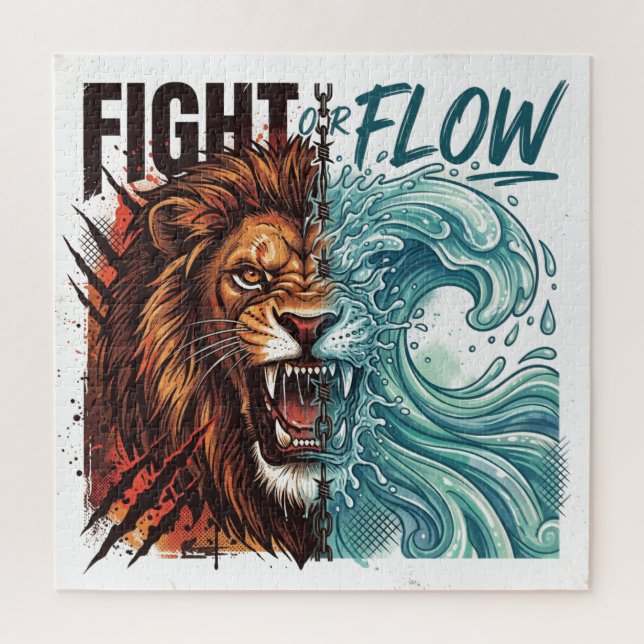 Puzzle Conception Lion et Vague d'Eau de Combat ou de Flu (Vertical)